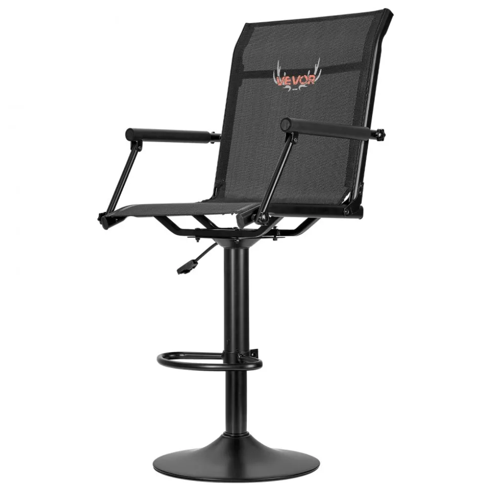 VEVOR Hunting Chair, 360° Silent Swivel, Lightweight Blind Chair, Heavy-Duty Steel Frame Ground Stool Seat, with Padded Armrests, Height Adjustable, 300 Lbs Capacity, for Outdoor Fishing, Camping