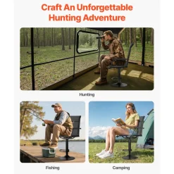 VEVOR Hunting Chair, 360° Silent Swivel, Lightweight Blind Chair, Heavy-Duty Steel Frame Ground Stool Seat, with Padded Armrests, Height Adjustable, 300 Lbs Capacity, for Outdoor Fishing, Camping