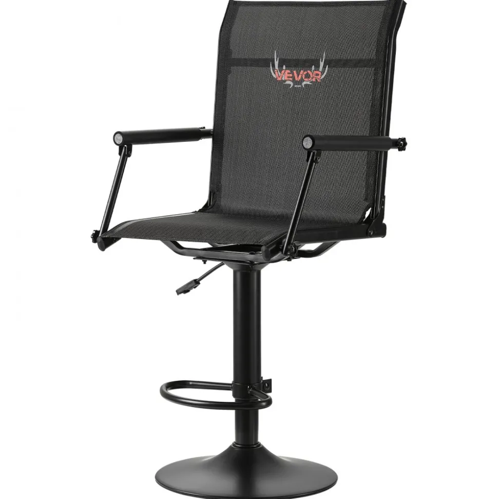 VEVOR Hunting Chair, 360° Silent Swivel, Lightweight Blind Chair, Heavy-Duty Steel Frame Ground Stool Seat, with Padded Armrests, Height Adjustable, 300 Lbs Capacity, for Outdoor Fishing, Camping