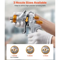 VEVOR HVLP Air Spray Gun, Gravity Feed Paint Sprayer Gun with 3 Nozzles (1.3/1.4/1.7mm), 600ml Capacity Auto Paint Sprayer with Air Regulator for Automotive Primers, Clear Coats & Topcoats
