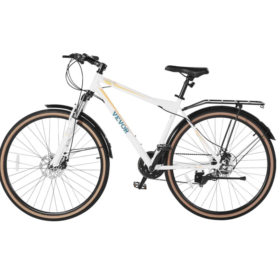 VEVOR Hybrid Bike, Lightweight Aluminum Frame Bike, 700c Wheel Men Women Hybrid Bicycle, Step-Over Adult Urban City Commuter Bikes, with 24-Speed Shimano Drivetrain, Alloy Adjustable Stem, Dual Brakes