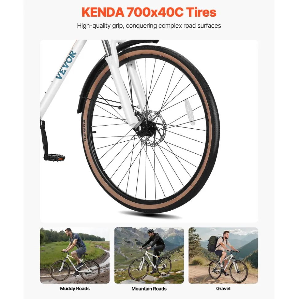 VEVOR Hybrid Bike, Lightweight Aluminum Frame Bike, 700c Wheel Men Women Hybrid Bicycle, Step-Over Adult Urban City Commuter Bikes, with 24-Speed Shimano Drivetrain, Alloy Adjustable Stem, Dual Brakes