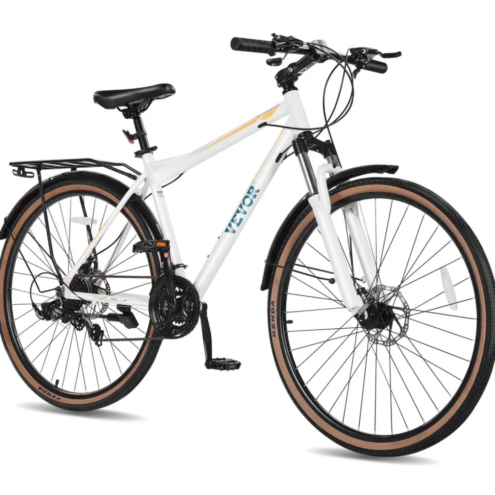 VEVOR Hybrid Bike, Lightweight Aluminum Frame Bike, 700c Wheel Men Women Hybrid Bicycle, Step-Over Adult Urban City Commuter Bikes, with 24-Speed Shimano Drivetrain, Alloy Adjustable Stem, Dual Brakes