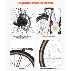 VEVOR Hybrid Bike, Lightweight Aluminum Frame Bike, 700c Wheel Men Women Hybrid Bicycle, Step-Over Adult Urban City Commuter Bikes, with 24-Speed Shimano Drivetrain, Alloy Adjustable Stem, Dual Brakes