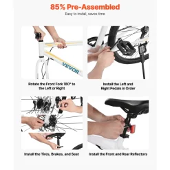 VEVOR Hybrid Bike, Lightweight Aluminum Frame Bike, 700c Wheel Men Women Hybrid Bicycle, Step-Over Adult Urban City Commuter Bikes, with 7 Speed, Alloy Adjustable Stem, Disc Brakes, Adjustable Seat