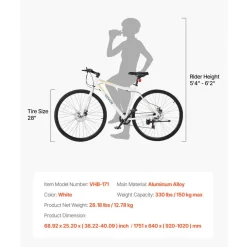 VEVOR Hybrid Bike, Lightweight Aluminum Frame Bike, 700c Wheel Men Women Hybrid Bicycle, Step-Over Adult Urban City Commuter Bikes, with 7 Speed, Alloy Adjustable Stem, Disc Brakes, Adjustable Seat