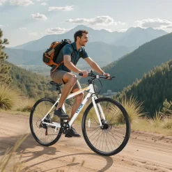 VEVOR Hybrid Bike, Lightweight Aluminum Frame Bike, 700c Wheel Men Women Hybrid Bicycle, Step-Over Adult Urban City Commuter Bikes, with 7 Speed, Alloy Adjustable Stem, Disc Brakes, Adjustable Seat