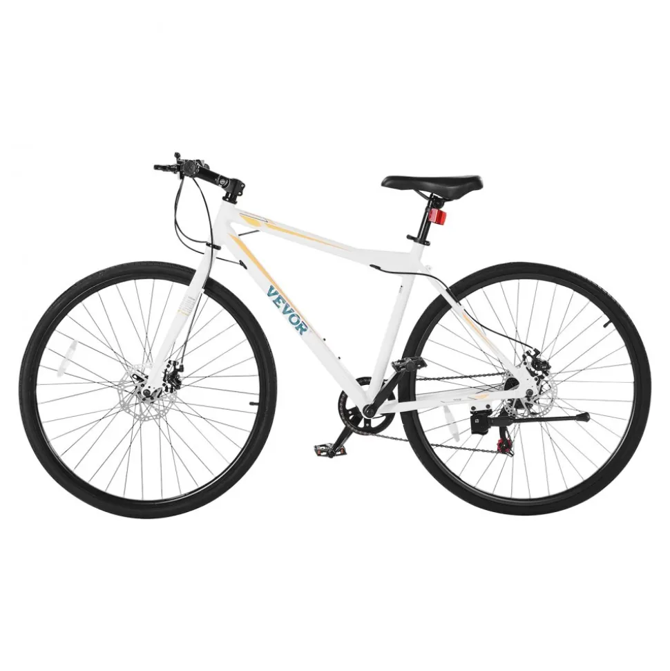 VEVOR Hybrid Bike, Lightweight Aluminum Frame Bike, 700c Wheel Men Women Hybrid Bicycle, Step-Over Adult Urban City Commuter Bikes, with 7 Speed, Alloy Adjustable Stem, Disc Brakes, Adjustable Seat