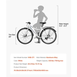 VEVOR Hybrid Bike, Lightweight Aluminum Frame Bike, 700c Wheel Men and Women Hybrid Bicycle, Step-Through Adult Urban City Commuter Bikes with 7-Speed Shimano Drivetrain, Dual Brake, Adjustable Seat
