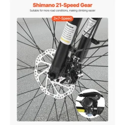 VEVOR Hybrid Bike, Lightweight Aluminum Frame Bike, 700c Wheel Men and Women Hybrid Bicycle, Step-Through Adult Urban City Commuter Bikes, 21-Speed Shimano Drivetrain, Dual Brakes, Front Suspension