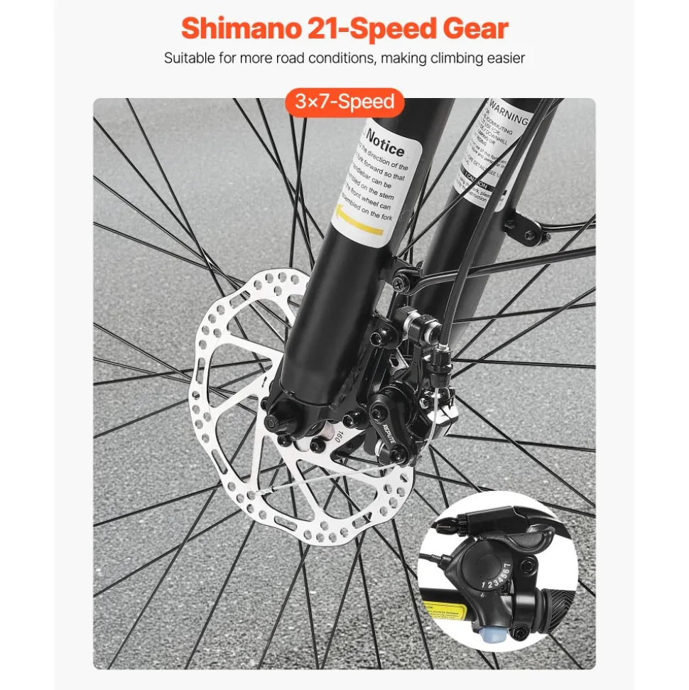 VEVOR Hybrid Bike, Lightweight Aluminum Frame Bike, 700c Wheel Men and Women Hybrid Bicycle, Step-Through Adult Urban City Commuter Bikes, 21-Speed Shimano Drivetrain, Dual Brakes, Front Suspension