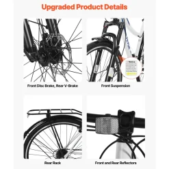 VEVOR Hybrid Bike, Lightweight Aluminum Frame Bike, 700c Wheel Men and Women Hybrid Bicycle, Step-Through Adult Urban City Commuter Bikes, 21-Speed Shimano Drivetrain, Dual Brakes, Front Suspension