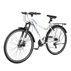 VEVOR Hybrid Bike, Lightweight Aluminum Frame Bike, 700c Wheel Men and Women Hybrid Bicycle, Step-Through Adult Urban City Commuter Bikes, 21-Speed Shimano Drivetrain, Dual Brakes, Front Suspension