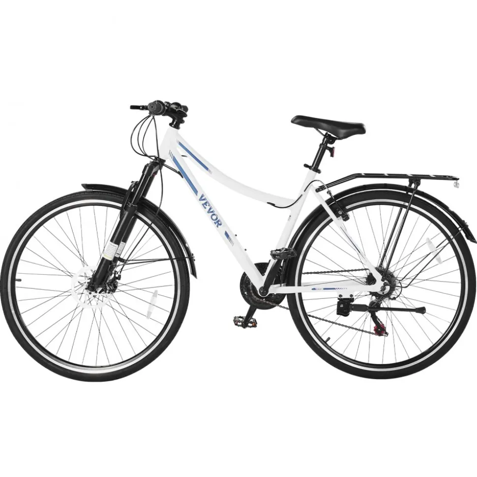 VEVOR Hybrid Bike, Lightweight Aluminum Frame Bike, 700c Wheel Men and Women Hybrid Bicycle, Step-Through Adult Urban City Commuter Bikes, 21-Speed Shimano Drivetrain, Dual Brakes, Front Suspension