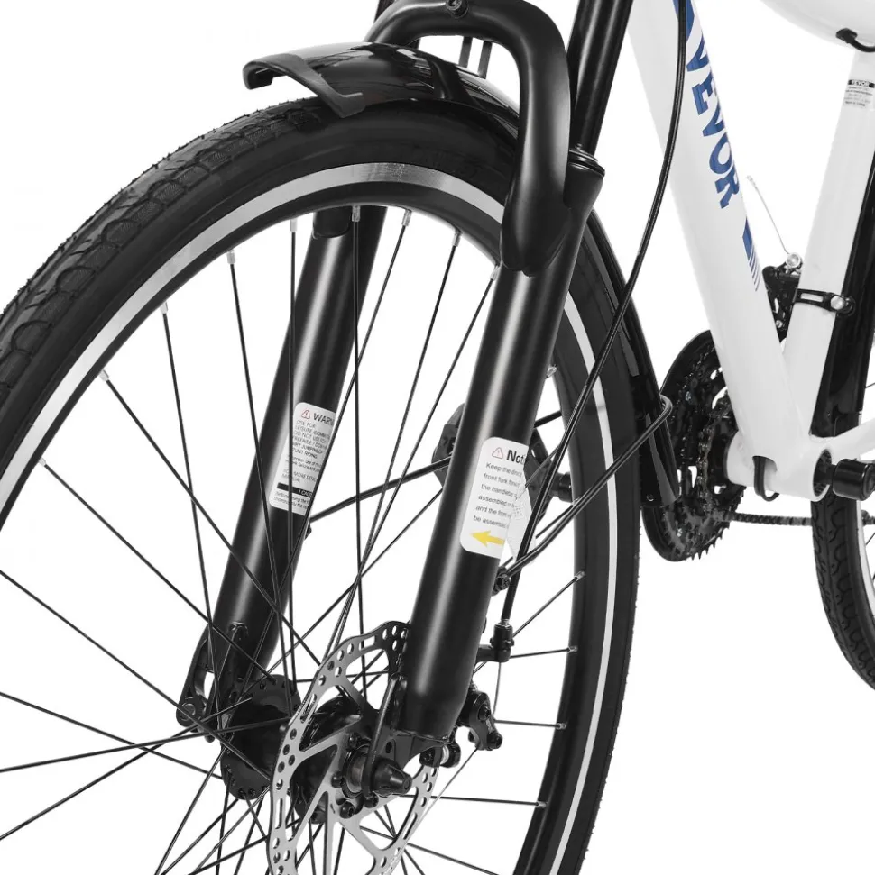 VEVOR Hybrid Bike, Lightweight Aluminum Frame Bike, 700c Wheel Men and Women Hybrid Bicycle, Step-Through Adult Urban City Commuter Bikes, 21-Speed Shimano Drivetrain, Dual Brakes, Front Suspension