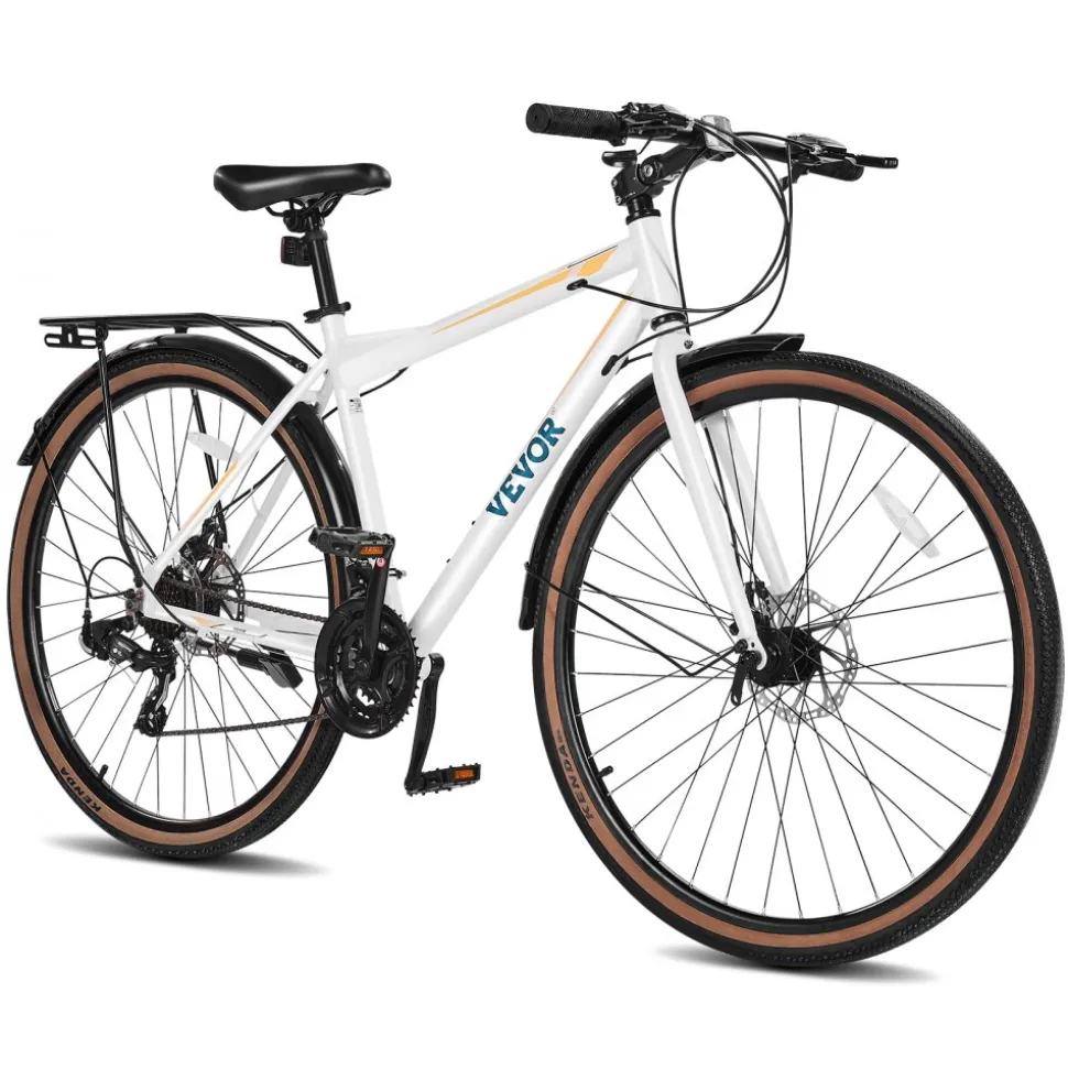 VEVOR Hybrid Bike, Lightweight Aluminum Frame Bike, 700c Wheel Men Women Hybrid Bicycle, Step-Over Adult Urban City Commuter Bikes, with 24-Speed Shimano Drivetrain, Alloy Adjustable Stem, Dual Brakes