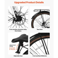 VEVOR Hybrid Bike, Lightweight Aluminum Frame Bike, 700c Wheel Men Women Hybrid Bicycle, Step-Over Adult Urban City Commuter Bikes, with 24-Speed Shimano Drivetrain, Alloy Adjustable Stem, Dual Brakes