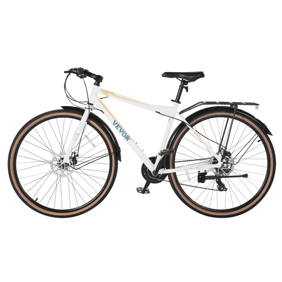 VEVOR Hybrid Bike, Lightweight Aluminum Frame Bike, 700c Wheel Men Women Hybrid Bicycle, Step-Over Adult Urban City Commuter Bikes, with 24-Speed Shimano Drivetrain, Alloy Adjustable Stem, Dual Brakes
