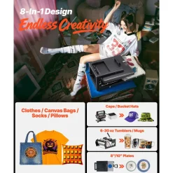 VEVOR Hybrid Heat Press, 15 x 15 inch, 8-in-1 Multifunction, Heat Up Fast and Even, All-New Patented Design, Easy to Control, Sublimation Press Machine for T-shirts/Mugs/Tumblers/Caps/Plates, Black