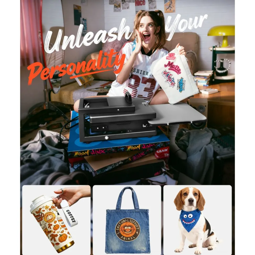 VEVOR Hybrid Heat Press, 15 x 15 inch, 5-in-1 Multifunction, Heat Up Fast and Even, All-New Patented Design, Easy to Control, Sublimation Press Machine for T-shirts/Mugs/Tumblers/Caps/Plates, Black