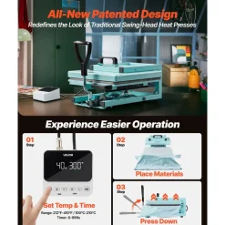 VEVOR Hybrid Heat Press, 15 x 15 inch, 8-in-1 Multifunction, Heat Up Fast and Even, All-New Patented Design, Easy to Control, Sublimation Press Machine for T-shirts/Tumblers/Caps/Plates, Light Green