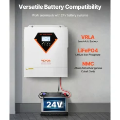 VEVOR Hybrid Solar Inverter, 3500W, All in One Pure Sine Wave Power Inverter Charger, 24V DC to Single-Phase 220/230V AC, with 100A MPPT Solar Controller, for Off-Grid System Lead Acid Lithium Battery