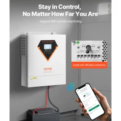 VEVOR Hybrid Solar Inverter, 3500W, All in One Pure Sine Wave Power Inverter Charger, 24V DC to Single-Phase 220/230V AC, with 100A MPPT Solar Controller, for Off-Grid System Lead Acid Lithium Battery