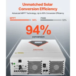 VEVOR Hybrid Solar Inverter, 6000W, All in One Pure Sine Wave Power Inverter Charger, 48V DC to Single-Phase 220/230V AC, with 120A MPPT Solar Controller, for Off-Grid System Lead Acid Lithium Battery