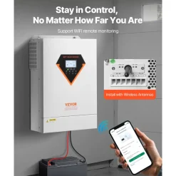 VEVOR Hybrid Solar Inverter, 6000W, All in One Pure Sine Wave Power Inverter Charger, 48V DC to Single-Phase 220/230V AC, with 120A MPPT Solar Controller, for Off-Grid System Lead Acid Lithium Battery