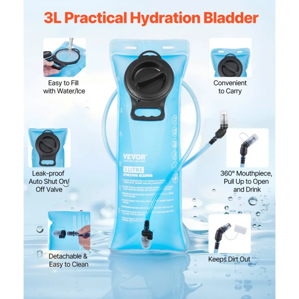 VEVOR Hydration Backpack, 15L Insulated Hydration Pack Backpack with 3L TPU Water Bladder, Hiking Water Backpack with Storage for Men Women, Hydro Water Daypack for Hiking Running Cycling Camping