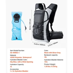 VEVOR Hydration Backpack, 15L Insulated Hydration Pack Backpack with 3L TPU Water Bladder, Hiking Water Backpack with Storage for Men Women, Hydro Water Daypack for Hiking Running Cycling Camping