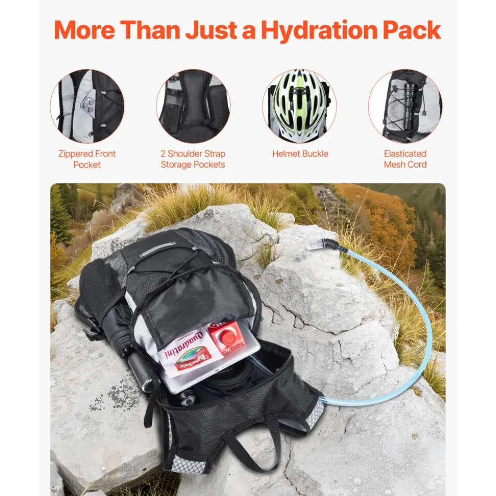 VEVOR Hydration Backpack with 2L TPU Water Bladder, Hydration Pack Backpack, Lightweight Hiking Water Backpack for Men Women, Hydro Water Daypack for Hiking, Running, Cycling, Camping & Rave
