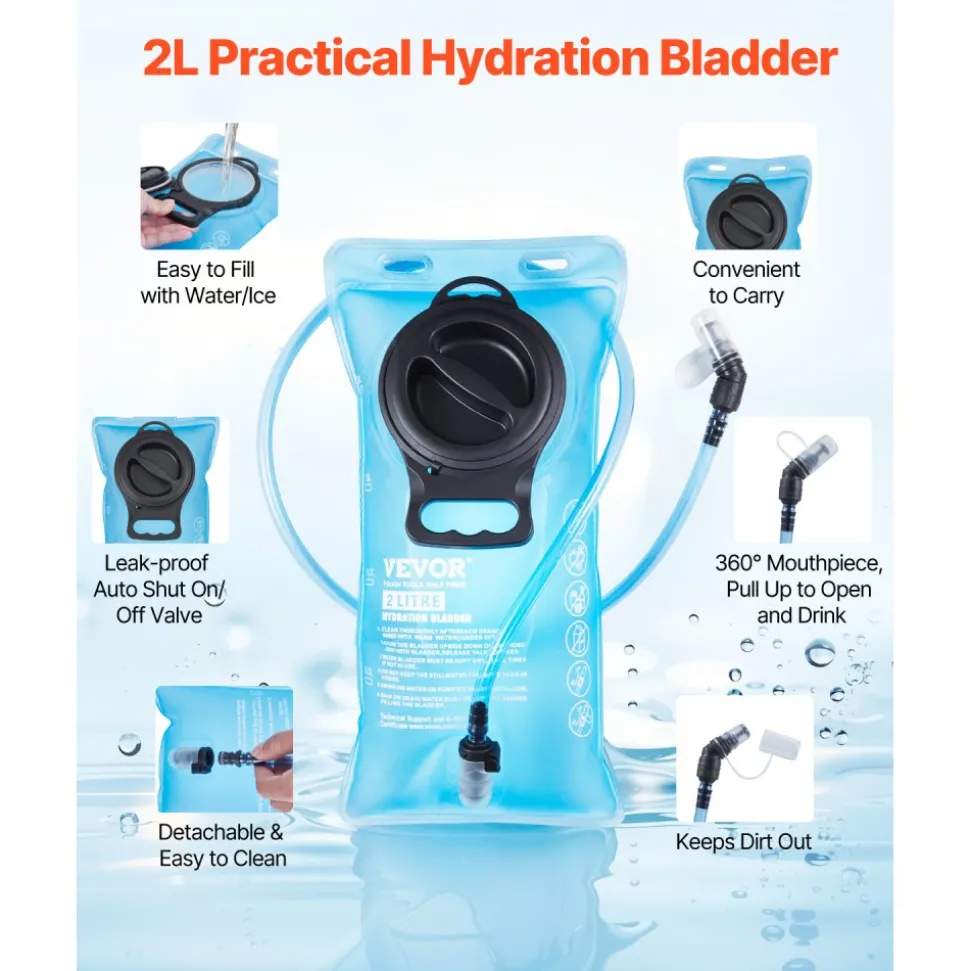 VEVOR Hydration Backpack with 2L TPU Water Bladder, Hydration Pack Backpack, Lightweight Hiking Water Backpack for Men Women, Hydro Water Daypack for Hiking, Running, Cycling, Camping & Rave
