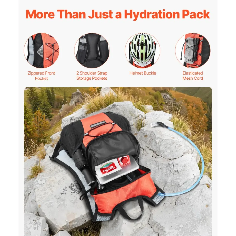 VEVOR Hydration Backpack with 2L TPU Water Bladder, Hydration Pack Backpack, Lightweight Hiking Water Backpack for Men Women, Hydro Water Daypack for Hiking, Running, Cycling, Camping & Rave