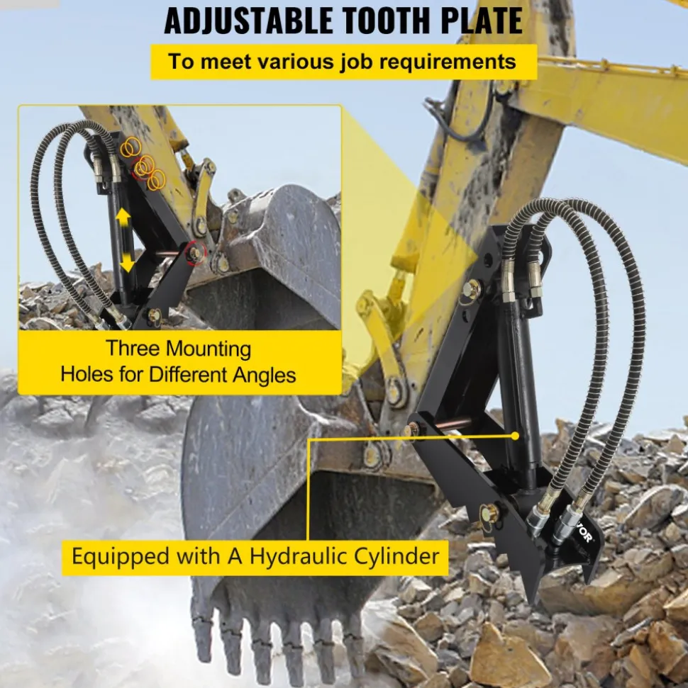 VEVOR Hydraulic Backhoe Thumb, 18 inch 1/2" Thickness Heavy Duty Excavator Thumb, Black Steel Weld On Thumb Attachments with Hydraulic Cylinder, Mechanical Hydraulic Thumb for Backhoe/Excavator