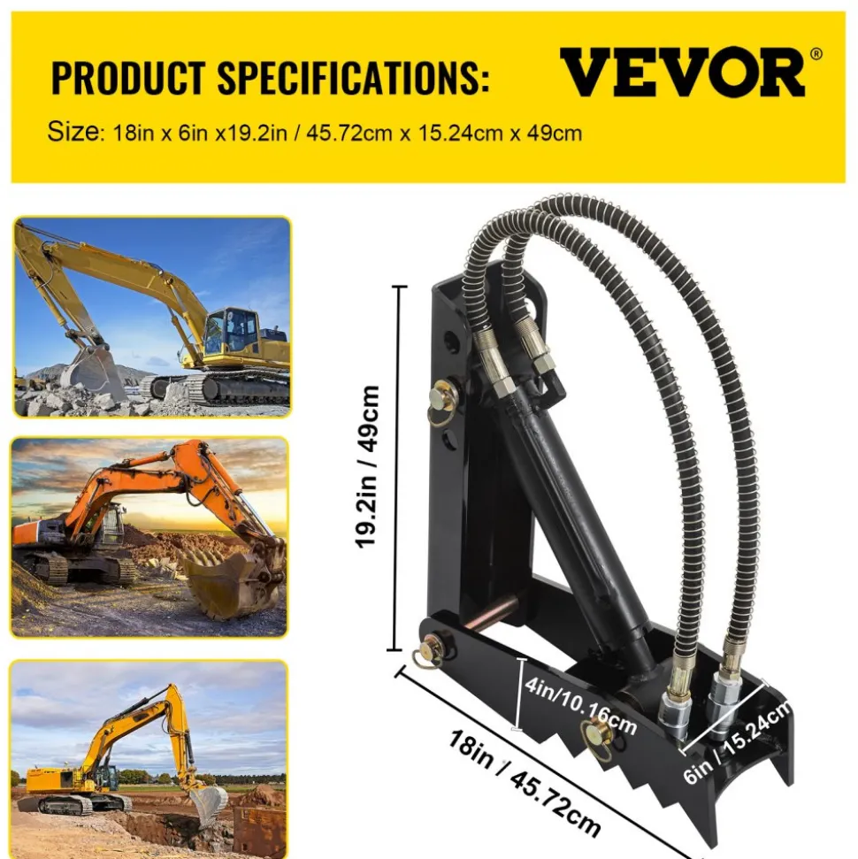 VEVOR Hydraulic Backhoe Thumb, 18 inch 1/2" Thickness Heavy Duty Excavator Thumb, Black Steel Weld On Thumb Attachments with Hydraulic Cylinder, Mechanical Hydraulic Thumb for Backhoe/Excavator