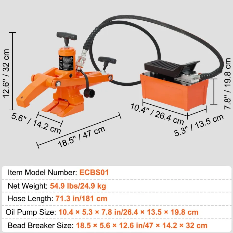 VEVOR Hydraulic Bead Breaker, 1000 PSI Tire Bead Breaker with Metal Foot Pump, Heavy-duty Steel Bead Breaker Tool for Tractors, Trucks, Buses, Lawn Mowers, ATVs