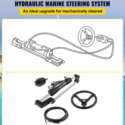 VEVOR Hydraulic Boat Steering Kit, 300HP Hydraulic Steering Kit Helm Pump, Cylinder, Wheel, 18 Feet Hose Hydraulic Steering Seal Kit, Corrosion-Resistant Boat Steering System Marine Steering Kit