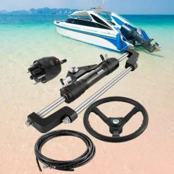 VEVOR Hydraulic Boat Steering Kit, 300HP Hydraulic Steering Kit Helm Pump, Cylinder, Wheel, 18 Feet Hose Hydraulic Steering Seal Kit, Corrosion-Resistant Boat Steering System Marine Steering Kit