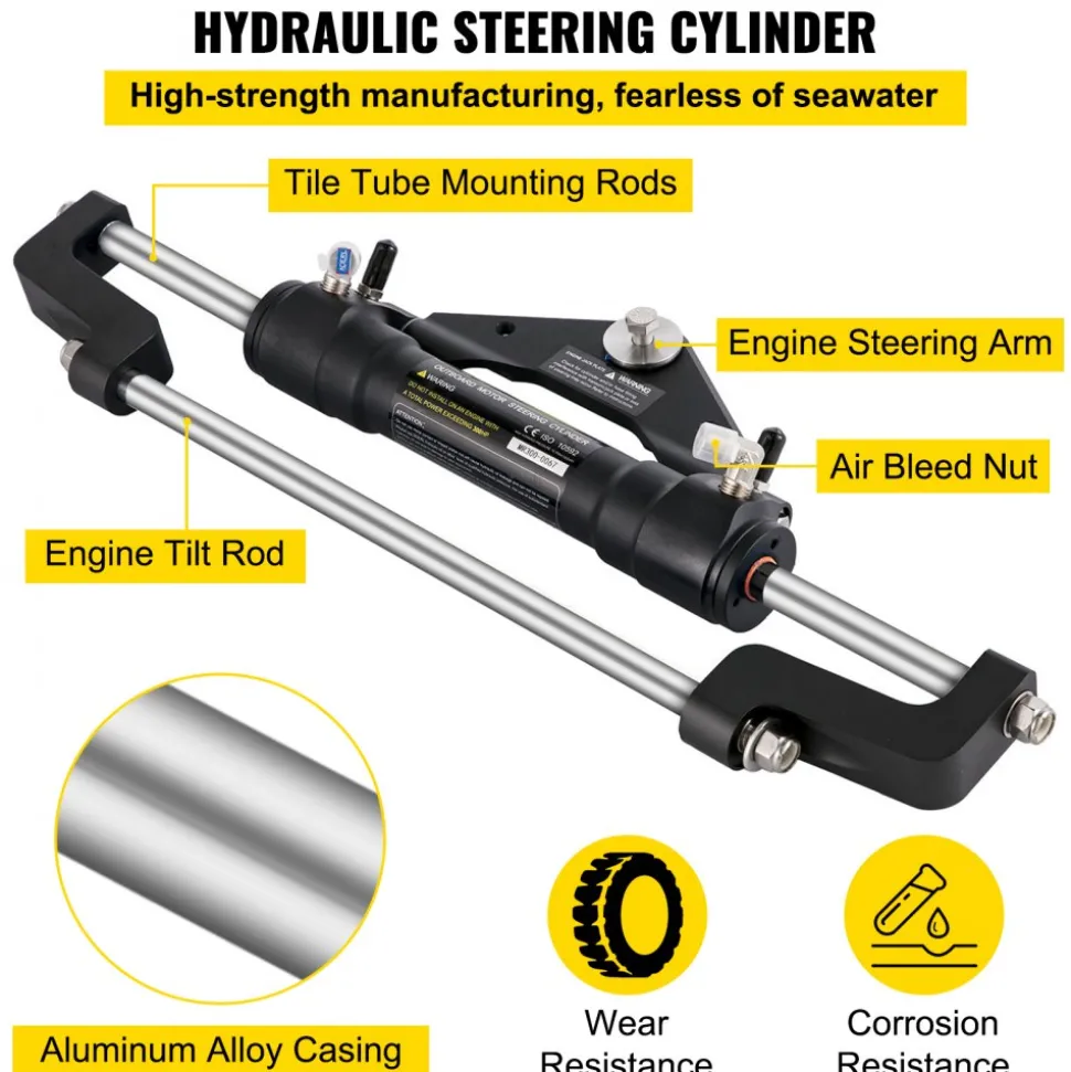 VEVOR Hydraulic Boat Steering Kit, 300HP Hydraulic Steering Kit Helm Pump, Cylinder, Wheel, 18 Feet Hose Hydraulic Steering Seal Kit, Corrosion-Resistant Boat Steering System Marine Steering Kit