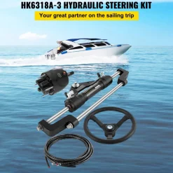 VEVOR Hydraulic Boat Steering Kit, 300HP Hydraulic Steering Kit Helm Pump, Cylinder, Wheel, 18 Feet Hose Hydraulic Steering Seal Kit, Corrosion-Resistant Boat Steering System Marine Steering Kit