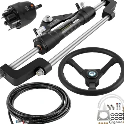 VEVOR Hydraulic Boat Steering Kit, 300HP Hydraulic Steering Kit Helm Pump, Cylinder, Wheel, 18 Feet Hose Hydraulic Steering Seal Kit, Corrosion-Resistant Boat Steering System Marine Steering Kit
