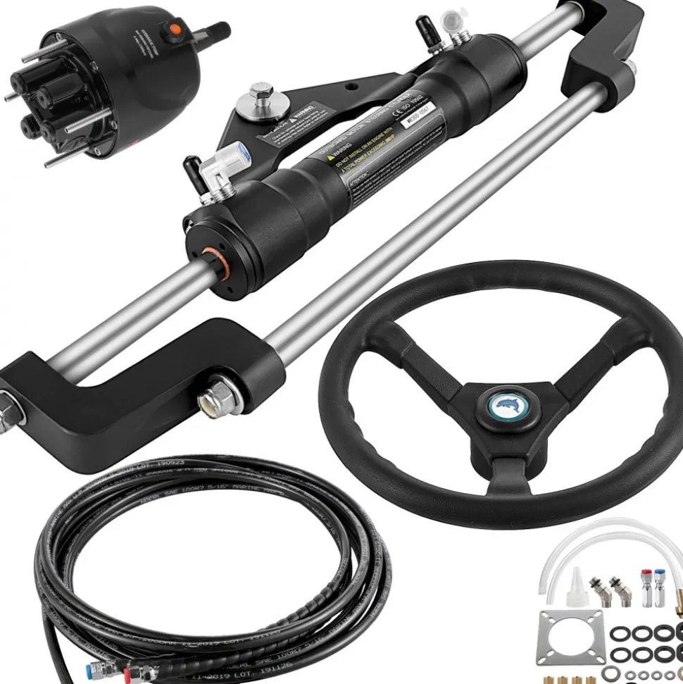 VEVOR Hydraulic Boat Steering Kit, 300HP Hydraulic Steering Kit Helm Pump, Cylinder, Wheel, 18 Feet Hose Hydraulic Steering Seal Kit, Corrosion-Resistant Boat Steering System Marine Steering Kit