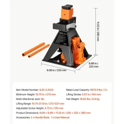 VEVOR Hydraulic Bottle Jack and Jack Stand in One 3 Ton (6613.9 lbs) Lift, for Sedans, Compact SUVs & Small Vans, 10.75