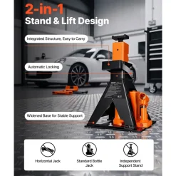 VEVOR Hydraulic Bottle Jack and Jack Stand in One 3 Ton (6613.9 lbs) Lift, for Sedans, Compact SUVs & Small Vans, 10.75