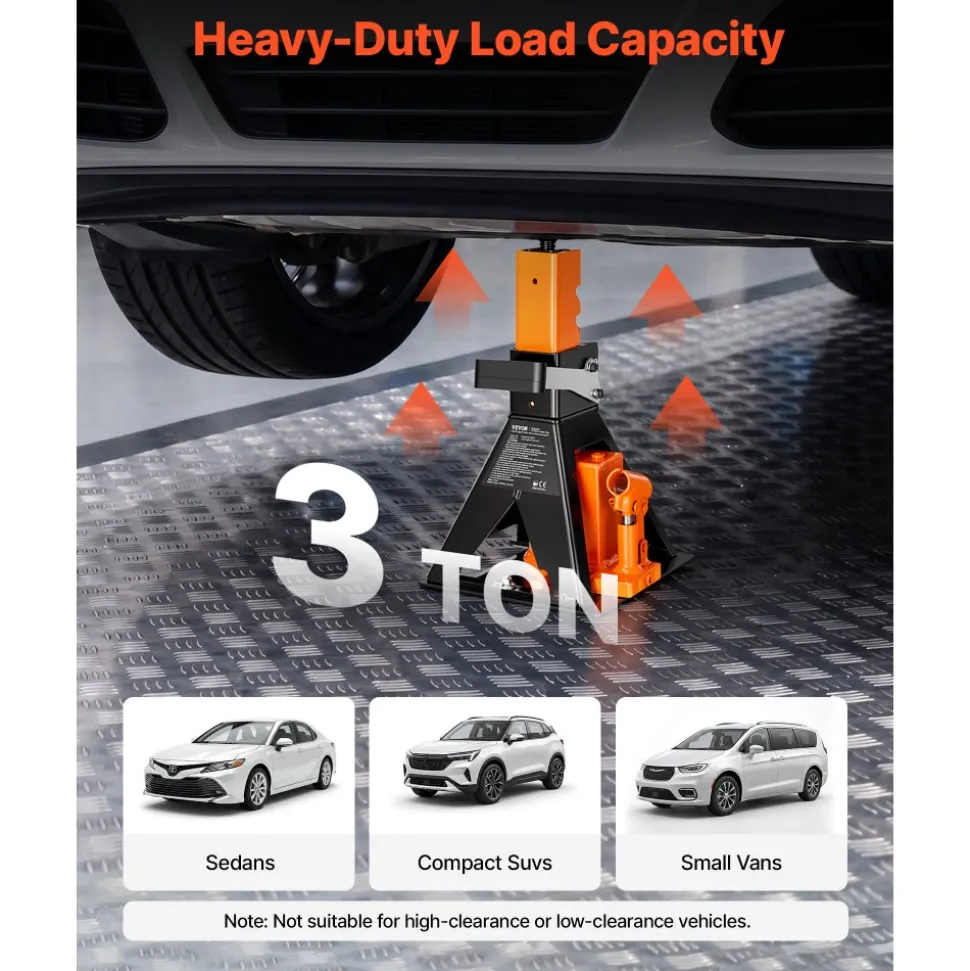 VEVOR Hydraulic Bottle Jack and Jack Stand in One 3 Ton (6613.9 lbs) Lift, for Sedans, Compact SUVs & Small Vans, 10.75"-21.14" Lifting Range, All-in-One Heavy Duty Vehicle Unijack with Wide Base