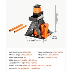 VEVOR Hydraulic Bottle Jack and Jack Stand in One 2 Ton (4409.3 lbs) Lift, for Compact Car, Subcompact Car & Motorcycle, 8.78"-18.39" Lifting Range, All-in-One Heavy Duty Vehicle Unijack, Wide Base