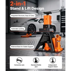 VEVOR Hydraulic Bottle Jack and Jack Stand in One 2 Ton (4409.3 lbs) Lift, for Compact Car, Subcompact Car & Motorcycle, 8.78