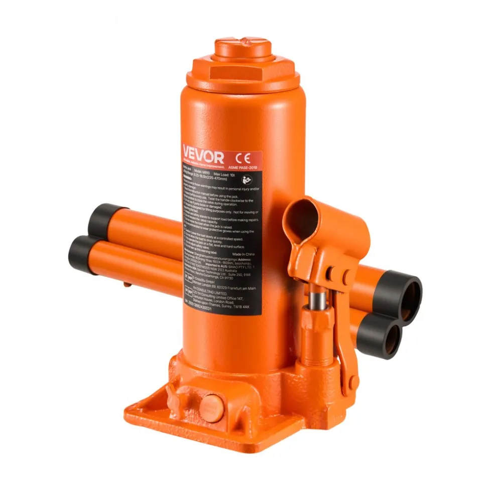 VEVOR Hydraulic Bottle Jack, 10 Ton (22046 lbs) Capacity, 9.3-18.5 Inch Lifting Range, Heavy Duty Welded Bottle Jack for Car, SUV, Pickup, Auto Repair, House Lift and Agricultural Equipment, Orange