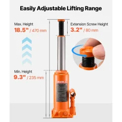 VEVOR Hydraulic Bottle Jack, 10 Ton (22046 lbs) Capacity, 9.3-18.5 Inch Lifting Range, Heavy Duty Welded Bottle Jack for Car, SUV, Pickup, Auto Repair, House Lift and Agricultural Equipment, Orange